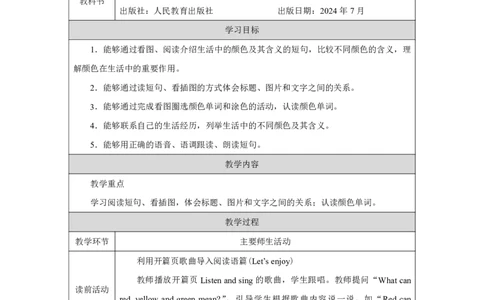 Unit_5_The_colourful_world（第六课时）_教学设计_26春四年级上下册人教版_四上英语合集人教版PEP英语四年级上册新教材（教学视频+课件+动画+音频+练习+教案）_19同步教案课件_人教pep3