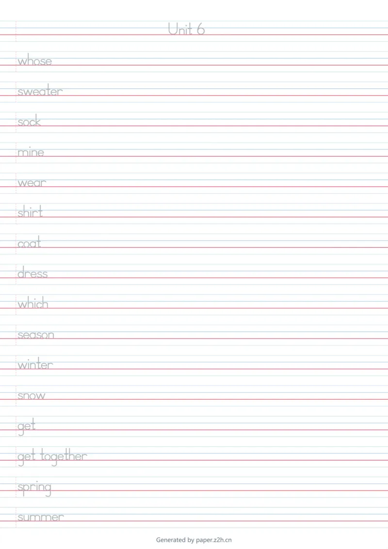 U6木棍体字帖_26春四年级上下册人教版_四上英语合集人教版PEP英语四年级上册新教材（教学视频+课件+动画+音频+练习+教案）_06单词字帖3套_word版