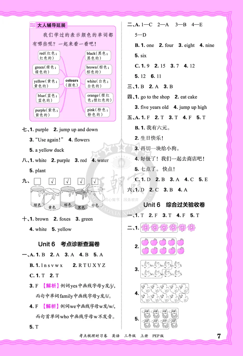 三年级英语上册人教PEP版24秋《王朝霞考点梳理时习卷》答案_26春四年级上下册人教版_四上英语合集人教版PEP英语四年级上册新教材（教学视频+课件+动画+音频+练习+教案）_17练习资料