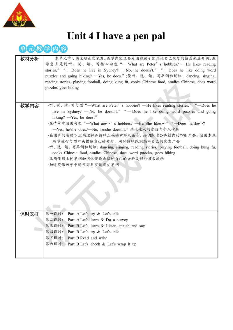 Thefirstperiod(第一课时)_26春四年级上下册人教版_四上英语合集人教版PEP英语四年级上册新教材（教学视频+课件+动画+音频+练习+教案）_19同步教案课件_人教pep3_3-6上册_6年级上册_Unit4