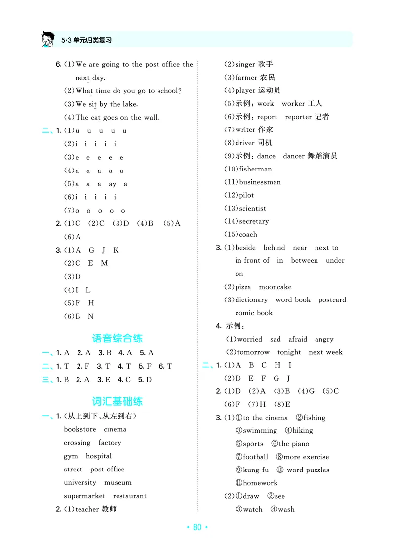 6上英语人教-《单元归类复习》_26春四年级上下册人教版_四上英语合集人教版PEP英语四年级上册新教材（教学视频+课件+动画+音频+练习+教案）_17练习资料_《53单元归类复习》_3-6上册