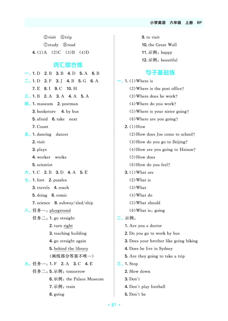 6上英语人教-《单元归类复习》_26春四年级上下册人教版_四上英语合集人教版PEP英语四年级上册新教材（教学视频+课件+动画+音频+练习+教案）_17练习资料_《53单元归类复习》_3-6上册