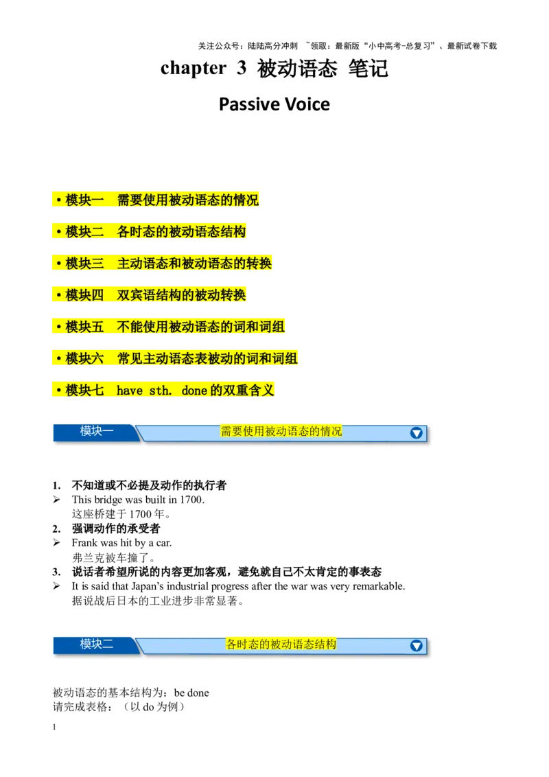 Chapter3被动语态笔记（全国通用）（原卷版）_02中考总复习（2026版更新中）_03-英语-中考总复习_2024年中考复习资料_专项复习资料_语法宝典备战2024年中考英语语法培优生笔记