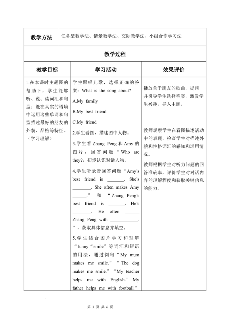 Unit2第4课时PartBLet&rsquo;stalk&Talkaboutyourbestfriend_26春四年级上下册人教版_四上英语合集人教版PEP英语四年级上册新教材（教学视频+课件+动画+音频+练习+教案）_19同步教案课件_3-6上册