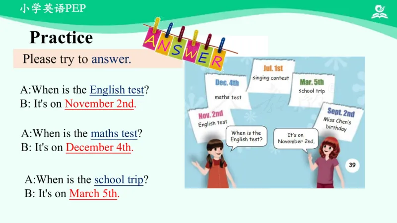 Unit4Whenistheartshow？-PartA课件_26春四年级上下册人教版_四上英语合集人教版PEP英语四年级上册新教材（教学视频+课件+动画+音频+练习+教案）_19同步教案课件_人教pep3_5年级下册