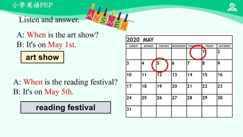 Unit4Whenistheartshow？-PartA课件_26春四年级上下册人教版_四上英语合集人教版PEP英语四年级上册新教材（教学视频+课件+动画+音频+练习+教案）_19同步教案课件_人教pep3_5年级下册