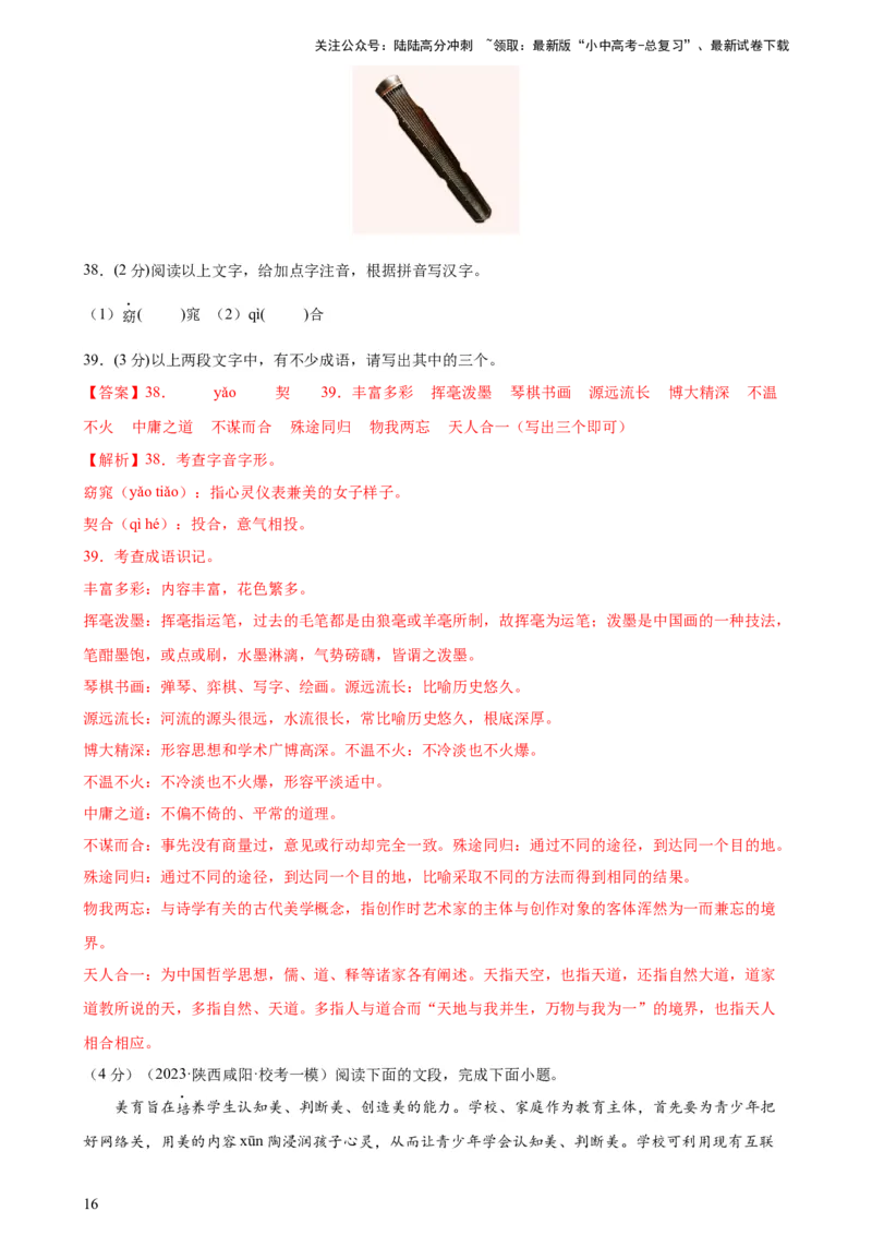 专题01字音字形（三大题型）（测试）-2024年中考语文二轮复习讲练测（全国通用）（解析版）_02中考总复习（2026版更新中）_01-语文-中考总复习_2024年中考资料_二轮复习_讲义