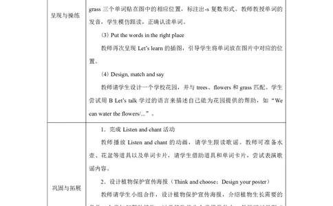 Unit_4_Plants_around_us（第五课时）_教学设计_26春四年级上下册人教版_四上英语合集人教版PEP英语四年级上册新教材（教学视频+课件+动画+音频+练习+教案）_19同步教案课件_人教pep3
