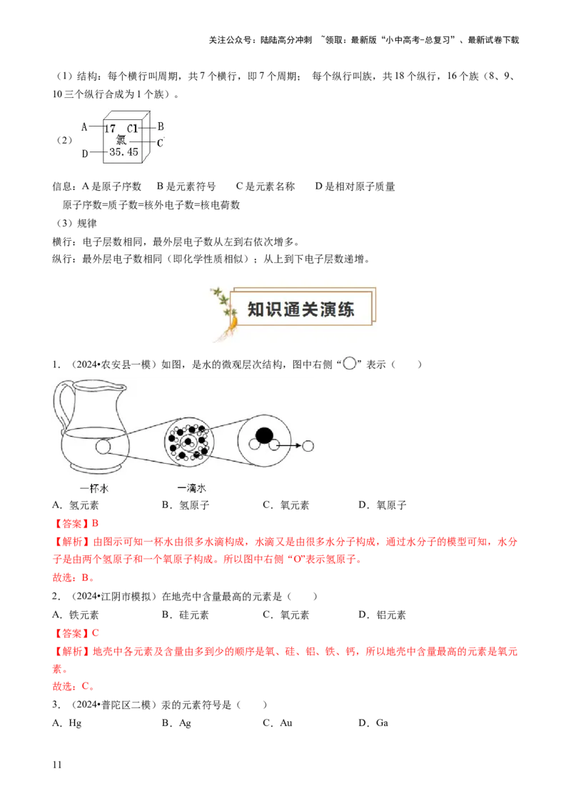 专题02物质的组成和结构（解析版）_02中考总复习（2026版更新中）_05-化学-中考总复习_2024年中考复习资料_三轮复习_查漏补缺2024年中考化学复习冲刺过关（全国通用）