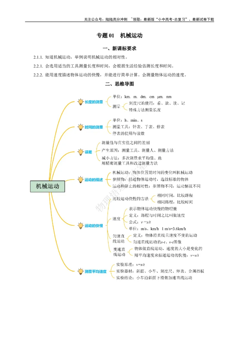 专题01机械运动（知识梳理典例练习）学生版）_02中考总复习（2026版更新中）_04-物理-中考总复习_2024年中考复习资料_一轮复习_更新2024年中考物理一轮复习精品资料_配套练习