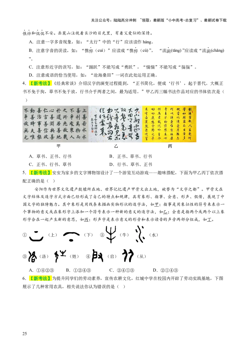 专题01汉字（字音、字形）（讲练）（原卷版）_02中考总复习（2026版更新中）_01-语文-中考总复习_2025年中考资料_2025中考二轮课件ppt+讲义+练习语文_讲义练习
