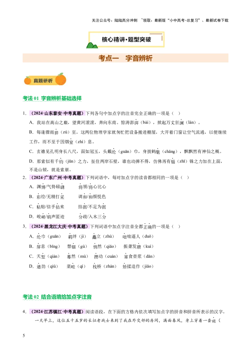专题01汉字（字音、字形）（讲练）（原卷版）_02中考总复习（2026版更新中）_01-语文-中考总复习_2025年中考资料_2025中考二轮课件ppt+讲义+练习语文_讲义练习