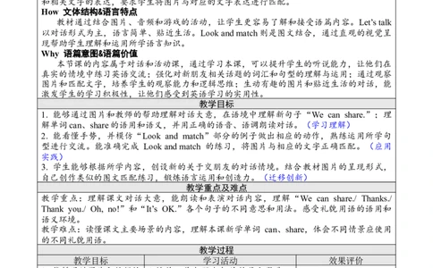 Unit1第四课时PartB(Let&rsquo;stalk&Lookandmatch)_26春四年级上下册人教版_四上英语合集人教版PEP英语四年级上册新教材（教学视频+课件+动画+音频+练习+教案）_19同步教案课件_人教pep3