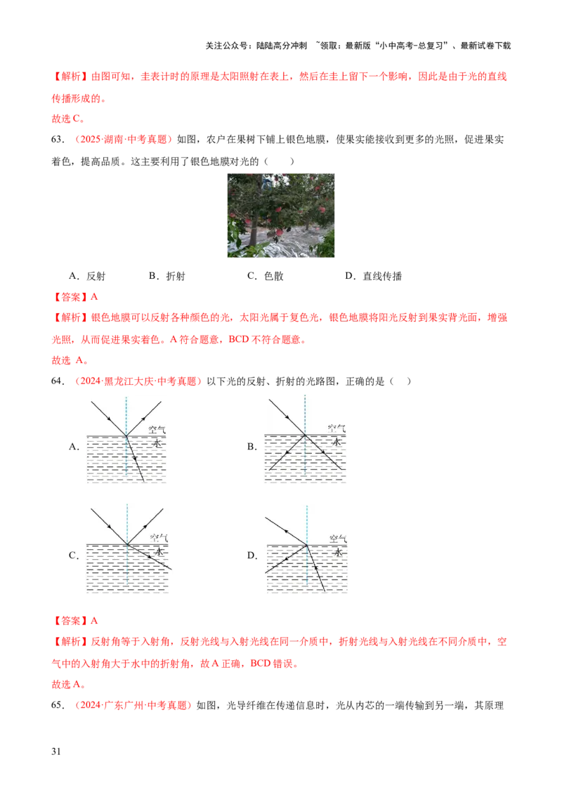 专题03光现象（二）（全国通用）（解析版）_02中考总复习（2026版更新中）_04-物理-中考总复习_2026年中考复习（更新中）_好题汇编三年（2023-2025）中考物理真题分类汇编（全国通用）