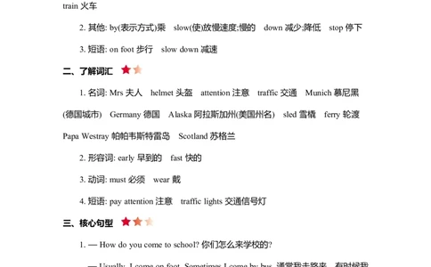 Unit2知识清单_26春四年级上下册人教版_四上英语合集人教版PEP英语四年级上册新教材（教学视频+课件+动画+音频+练习+教案）_19同步教案课件_人教pep3_3-6年级上册_Unit2Waystogotoschool