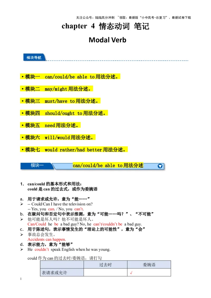 Chapter4情态动词笔记（解析版）_02中考总复习（2026版更新中）_03-英语-中考总复习_2024年中考复习资料_专项复习资料_语法宝典备战2024年中考英语语法培优生笔记