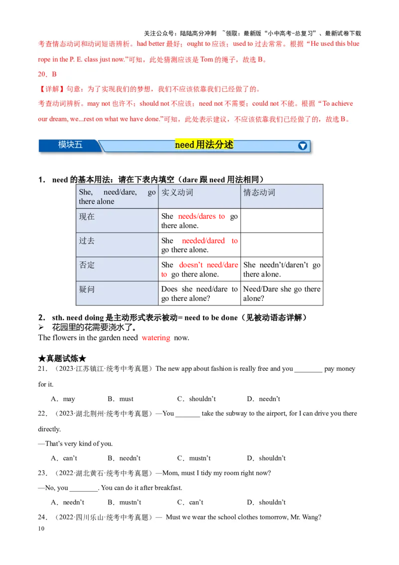 Chapter4情态动词笔记（解析版）_02中考总复习（2026版更新中）_03-英语-中考总复习_2024年中考复习资料_专项复习资料_语法宝典备战2024年中考英语语法培优生笔记