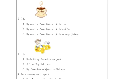 8Unit3What'sYourfavoritefood？PartB_国家课_课后练习_26春四年级上下册人教版_四上英语合集人教版PEP英语四年级上册新教材（教学视频+课件+动画+音频+练习+教案）_17练习资料