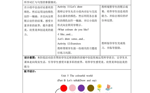 Unit5第4课时PartBLet'stalk&Drawandsay_26春四年级上下册人教版_四上英语合集人教版PEP英语四年级上册新教材（教学视频+课件+动画+音频+练习+教案）_19同步教案课件_人教pep3_3-6上册