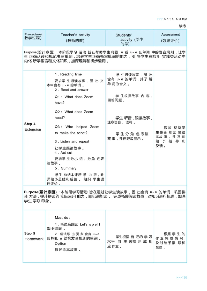 Unit5Oldtoys_26春四年级上下册人教版_四上英语合集人教版PEP英语四年级上册新教材（教学视频+课件+动画+音频+练习+教案）_19同步教案课件_人教pep3_3-6下册_《状元大课堂教案》25春