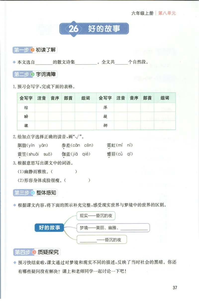 一本六年级上册语文高效预习单_26春四年级上下册人教版_四上英语合集人教版PEP英语四年级上册新教材（教学视频+课件+动画+音频+练习+教案）_17练习资料_《预习卡》_1-6上册