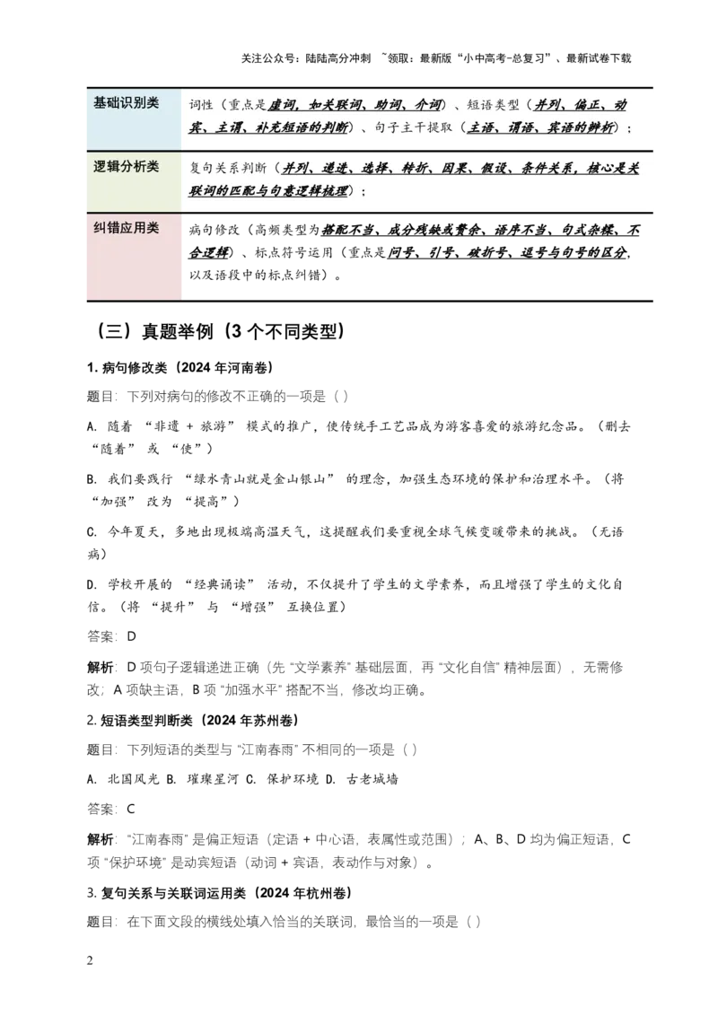2026年中考语文一轮复习讲义：语法知识（全国通用）（原卷）_02中考总复习（2026版更新中）_01-语文-中考总复习_2026年中考复习（更新中）_2026年全国中考语文一轮复习讲义
