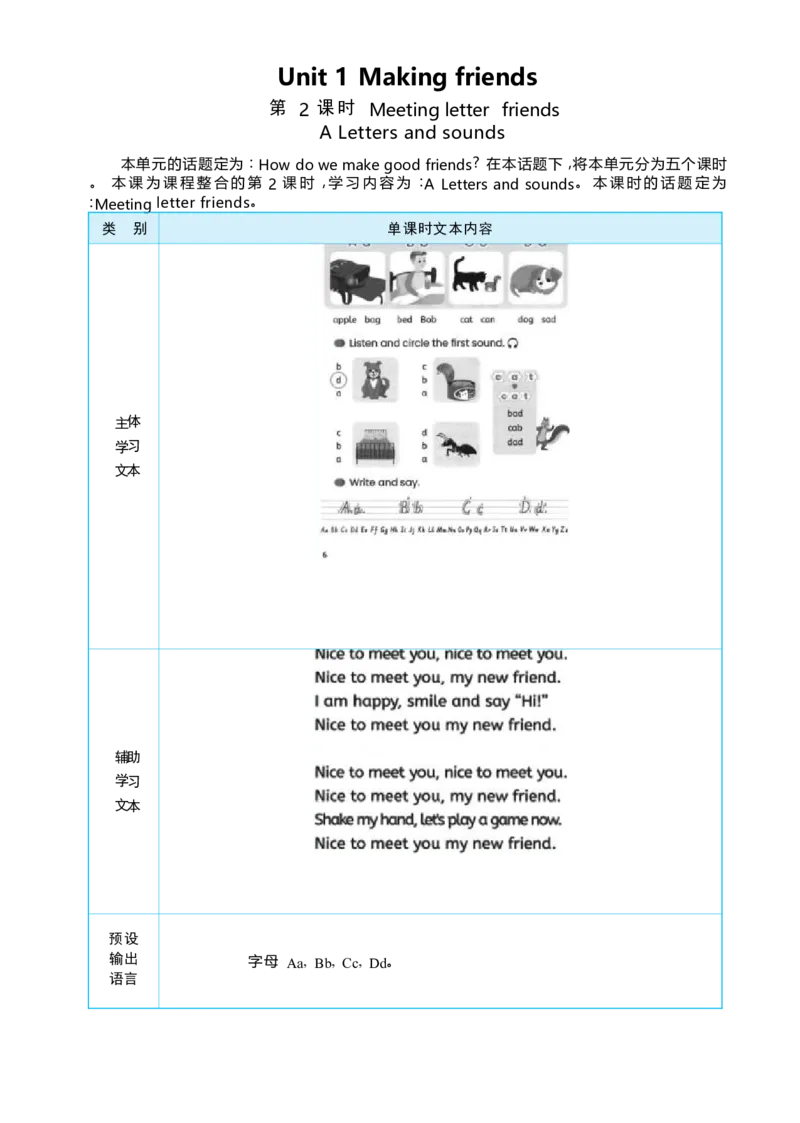 Unit1MakingfriendsPartALettersandsounds大单元整体教学设计_26春四年级上下册人教版_四上英语合集人教版PEP英语四年级上册新教材（教学视频+课件+动画+音频+练习+教案）_19同步教案课件