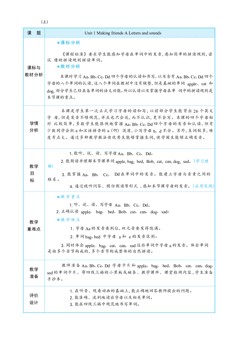 Unit1MakingfriendsPartALettersandsounds大单元整体教学设计_26春四年级上下册人教版_四上英语合集人教版PEP英语四年级上册新教材（教学视频+课件+动画+音频+练习+教案）_19同步教案课件