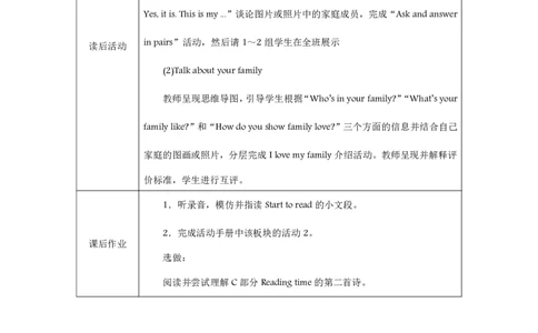 Unit_2_Different_families（第六课时）_教学设计_26春四年级上下册人教版_四上英语合集人教版PEP英语四年级上册新教材（教学视频+课件+动画+音频+练习+教案）_19同步教案课件_人教pep3