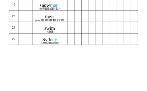 U5艾宾浩斯记忆表_26春四年级上下册人教版_四上英语合集人教版PEP英语四年级上册新教材（教学视频+课件+动画+音频+练习+教案）_05单词背诵默写8套（word+pdf）_word版