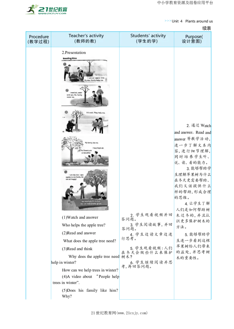 Unit4PlantsaroundusPartCReadingtime大单元整体教学设计_26春四年级上下册人教版_四上英语合集人教版PEP英语四年级上册新教材（教学视频+课件+动画+音频+练习+教案）_19同步教案课件