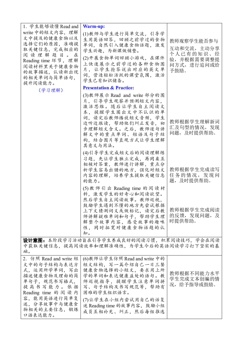 Unit4Healthyfood教案_26春四年级上下册人教版_四上英语合集人教版PEP英语四年级上册新教材（教学视频+课件+动画+音频+练习+教案）_19同步教案课件_人教pep3_3-6下册_3年级下册（25春）