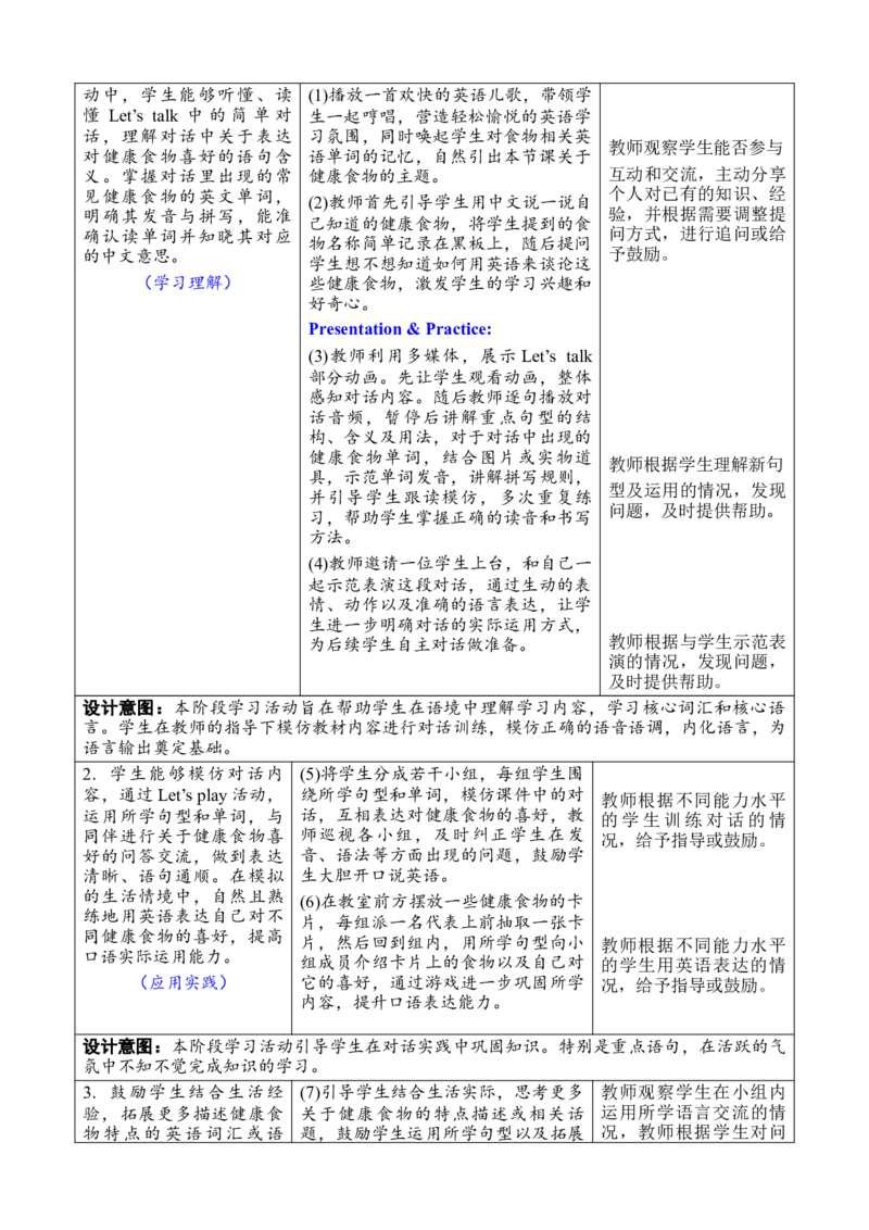 Unit4Healthyfood教案_26春四年级上下册人教版_四上英语合集人教版PEP英语四年级上册新教材（教学视频+课件+动画+音频+练习+教案）_19同步教案课件_人教pep3_3-6下册_3年级下册（25春）