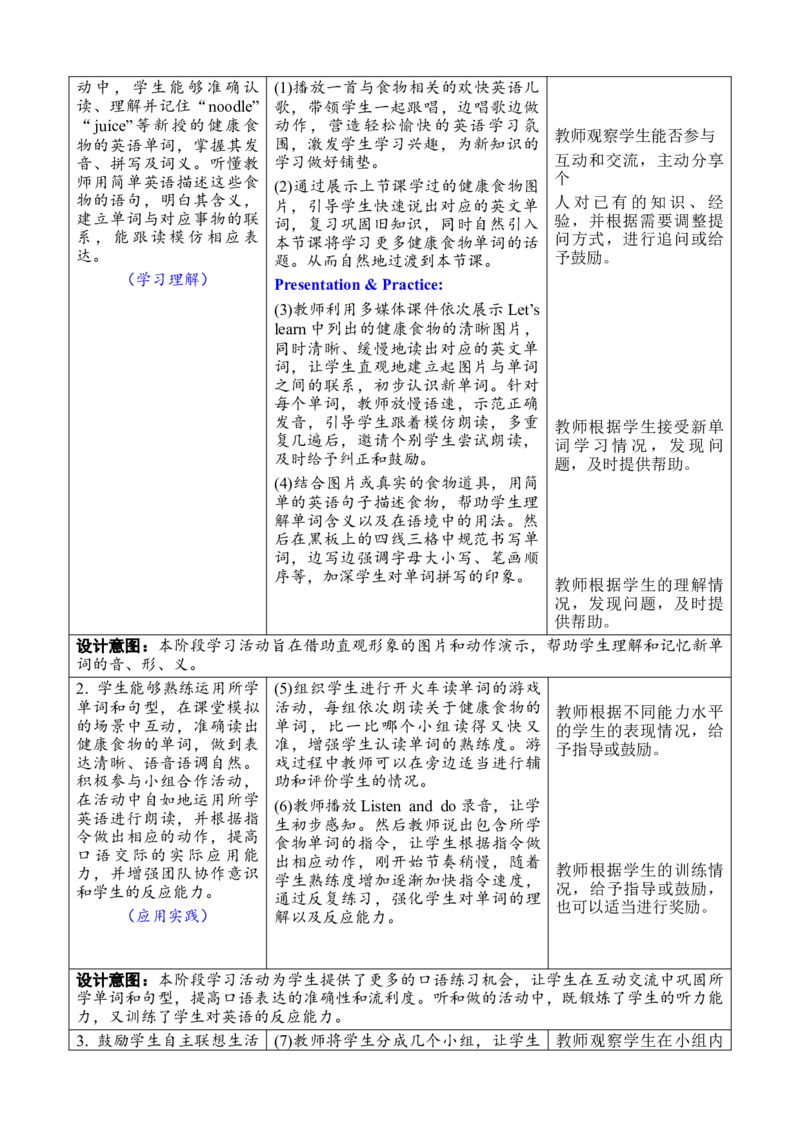 Unit4Healthyfood教案_26春四年级上下册人教版_四上英语合集人教版PEP英语四年级上册新教材（教学视频+课件+动画+音频+练习+教案）_19同步教案课件_人教pep3_3-6下册_3年级下册（25春）