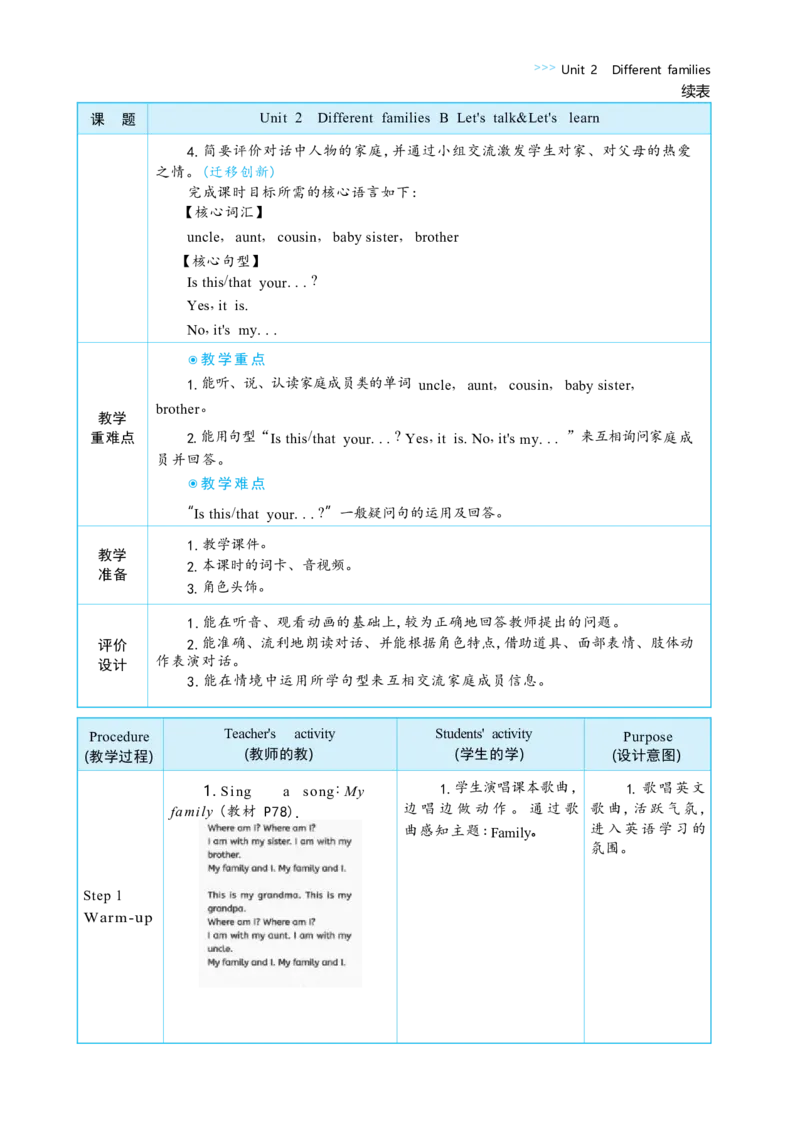 Unit2DifferentfamiliesPartBLet'stalk&Let'slearn大单元整体教学设计_26春四年级上下册人教版_四上英语合集人教版PEP英语四年级上册新教材（教学视频+课件+动画+音频+练习+教案）