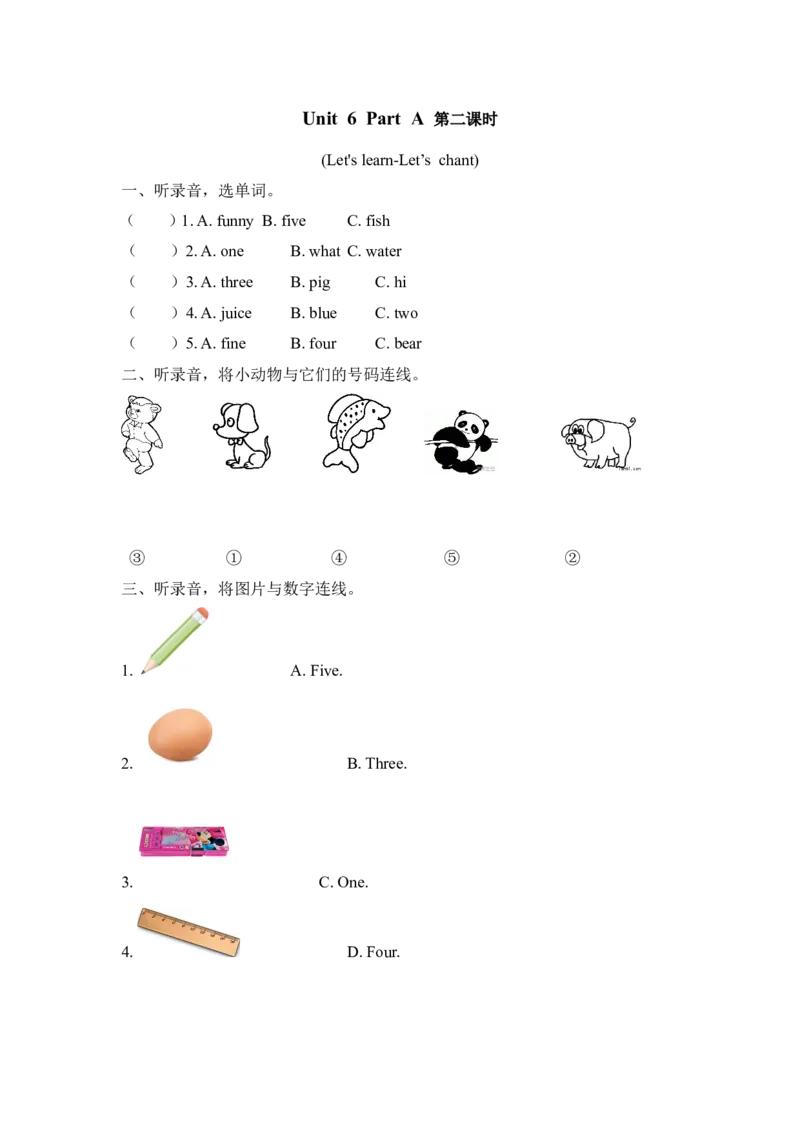 三上Unit6PartA第二课时_26春四年级上下册人教版_四上英语合集人教版PEP英语四年级上册新教材（教学视频+课件+动画+音频+练习+教案）_19同步教案课件_人教pep3_3-6年级上册_课时练