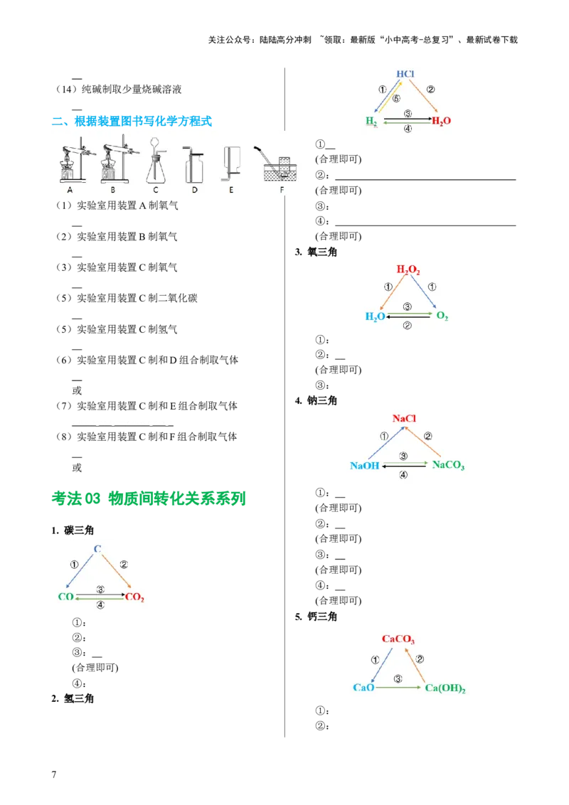专题01重难点突破---必考化学方程式汇总（讲练）（原卷版）_02中考总复习（2026版更新中）_05-化学-中考总复习_2024年中考复习资料_一轮复习资料_配套讲义（原卷版+解析版）