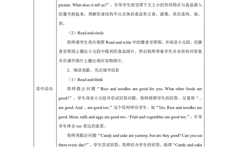 8Unit4PartBWhatshallweeat_Unit4Healthyfood（第六课时）_教学设计3_26春四年级上下册人教版_四上英语合集人教版PEP英语四年级上册新教材（教学视频+课件+动画+音频+练习+教案）_人教pep3