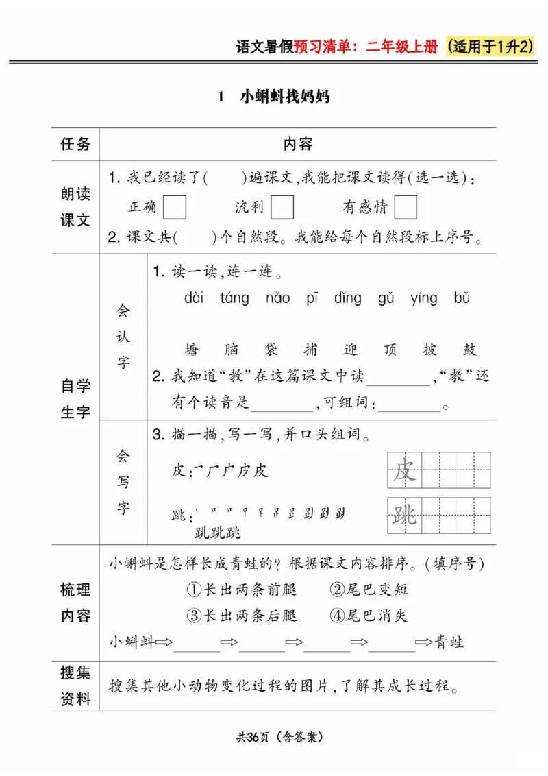 一升二小学语文《暑假预习清单》最新版_26春四年级上下册人教版_四上英语合集人教版PEP英语四年级上册新教材（教学视频+课件+动画+音频+练习+教案）_17练习资料_《预习卡》_1-6上册