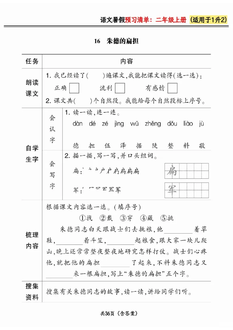 一升二小学语文《暑假预习清单》最新版_26春四年级上下册人教版_四上英语合集人教版PEP英语四年级上册新教材（教学视频+课件+动画+音频+练习+教案）_17练习资料_《预习卡》_1-6上册
