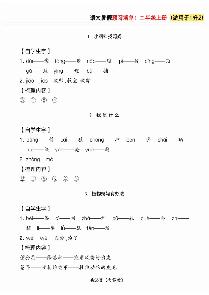 一升二小学语文《暑假预习清单》最新版_26春四年级上下册人教版_四上英语合集人教版PEP英语四年级上册新教材（教学视频+课件+动画+音频+练习+教案）_17练习资料_《预习卡》_1-6上册