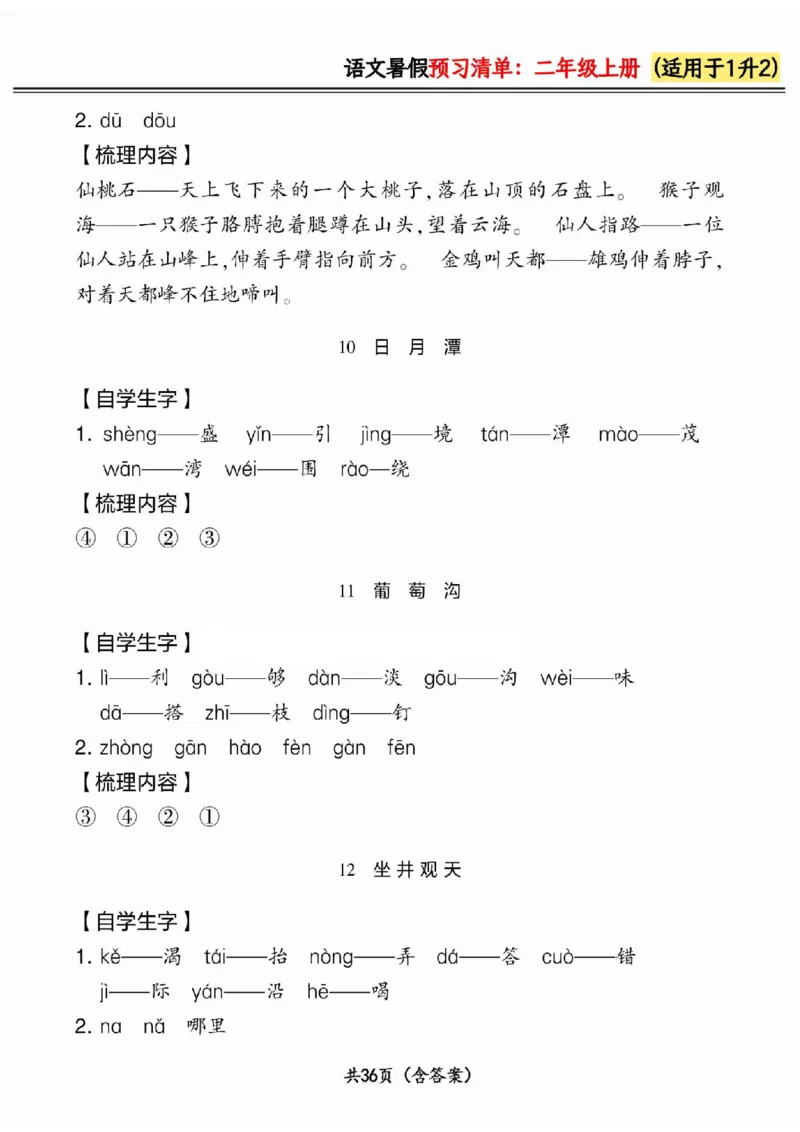一升二小学语文《暑假预习清单》最新版_26春四年级上下册人教版_四上英语合集人教版PEP英语四年级上册新教材（教学视频+课件+动画+音频+练习+教案）_17练习资料_《预习卡》_1-6上册