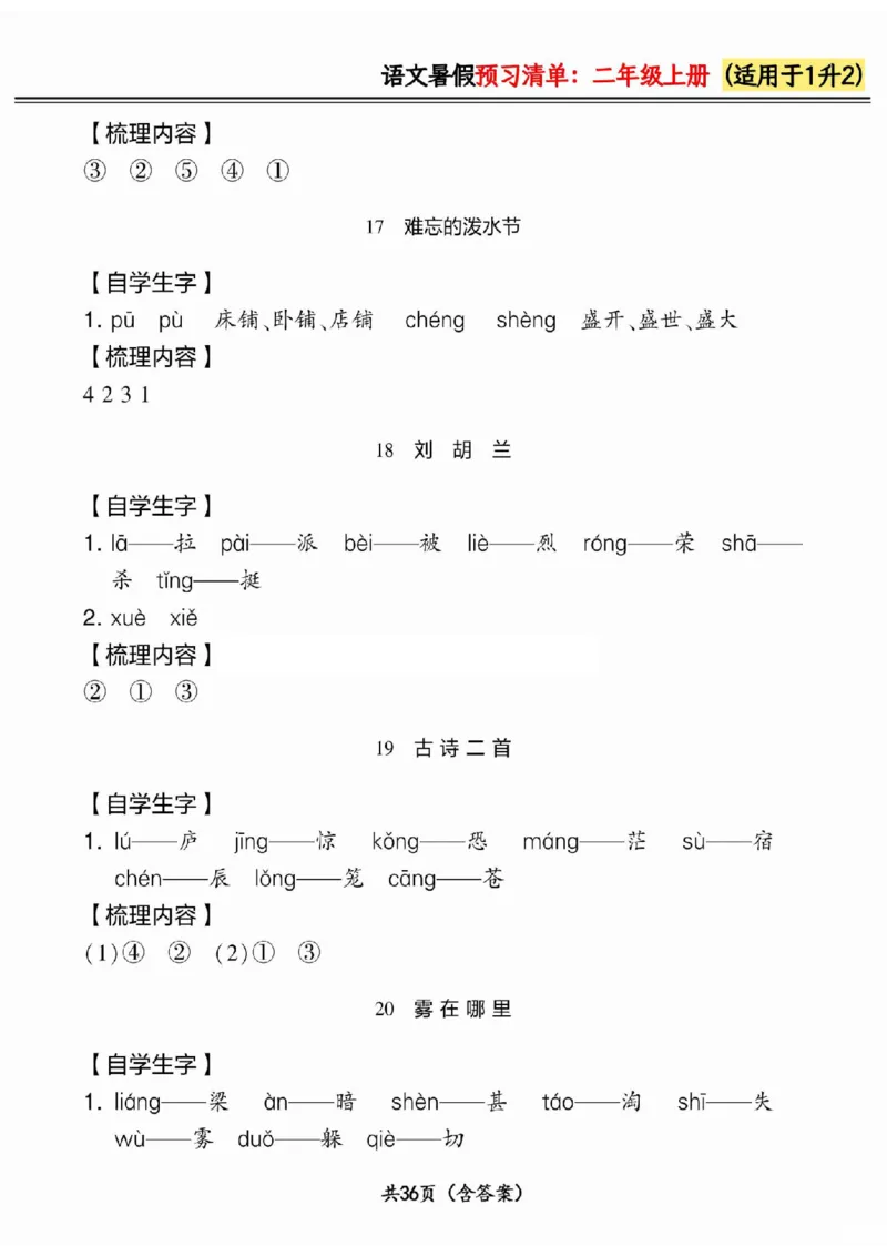 一升二小学语文《暑假预习清单》最新版_26春四年级上下册人教版_四上英语合集人教版PEP英语四年级上册新教材（教学视频+课件+动画+音频+练习+教案）_17练习资料_《预习卡》_1-6上册
