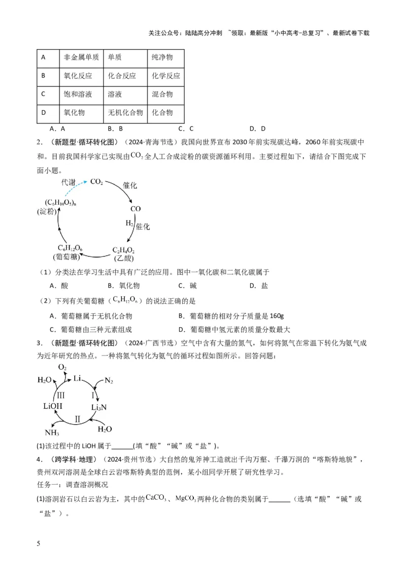专题01物质的多样性（原卷版）_02中考总复习（2026版更新中）_05-化学-中考总复习_2025年中考复习资料_备战2025年中考化学真题题源解密