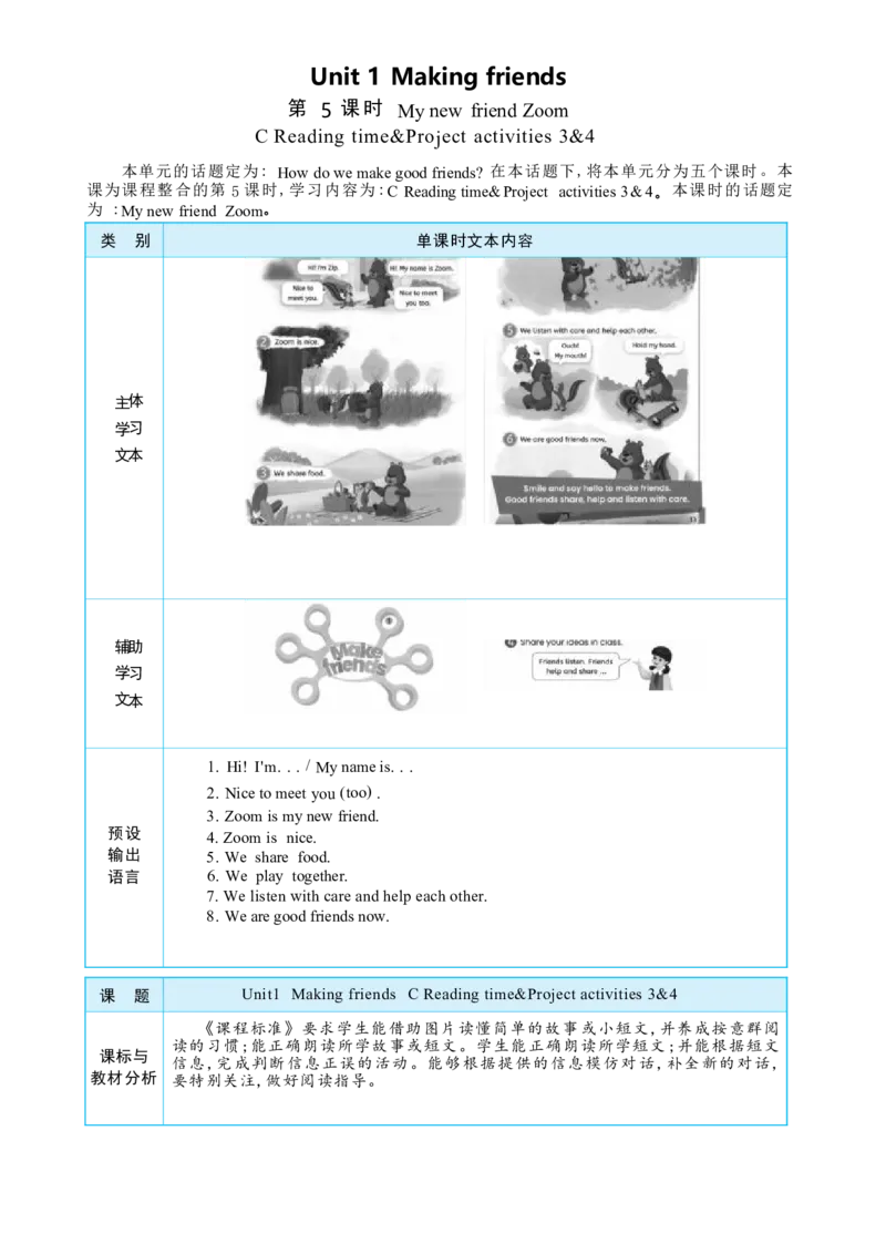 Unit1MakingfriendsPartCReadingtime&Projectactivities3&4大单元整体教学设计_26春四年级上下册人教版_四上英语合集人教版PEP英语四年级上册新教材（教学视频+课件+动画+音频+练习+教案）