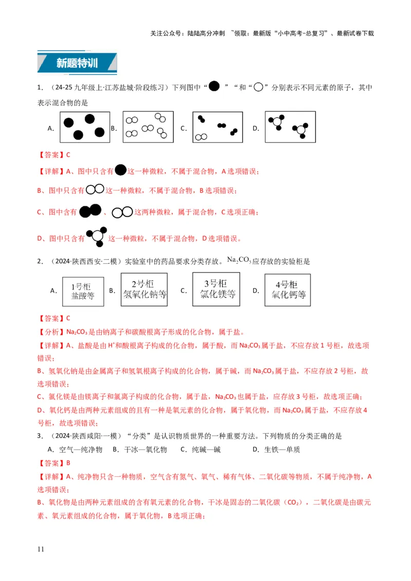 专题01物质的多样性（解析版）_02中考总复习（2026版更新中）_05-化学-中考总复习_2025年中考复习资料_备战2025年中考化学真题题源解密