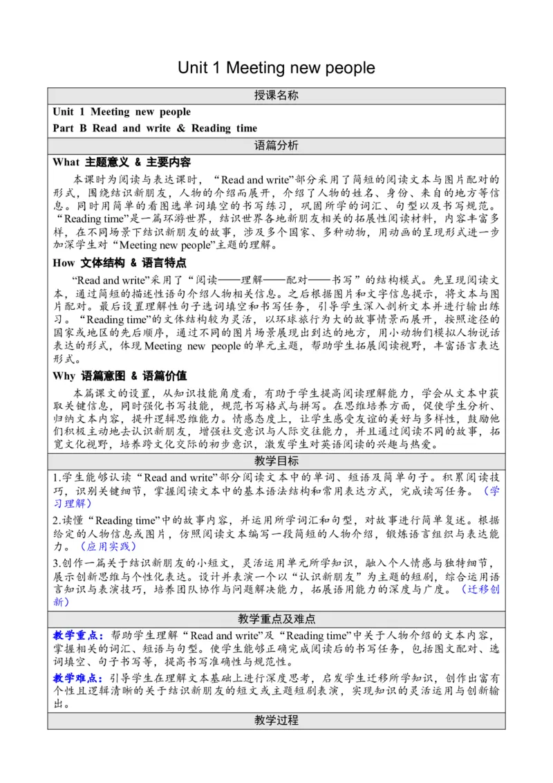 Unit1Meetingnewpeople_26春四年级上下册人教版_四上英语合集人教版PEP英语四年级上册新教材（教学视频+课件+动画+音频+练习+教案）_19同步教案课件_人教pep3_3-6下册_3年级下册