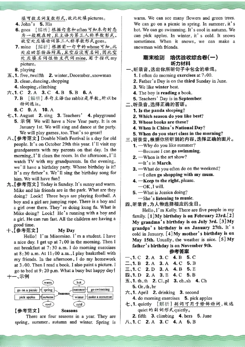 五年级英语下册人教PEP版《王朝霞培优100分》答案_26春四年级上下册人教版_四上英语合集人教版PEP英语四年级上册新教材（教学视频+课件+动画+音频+练习+教案）_17练习资料