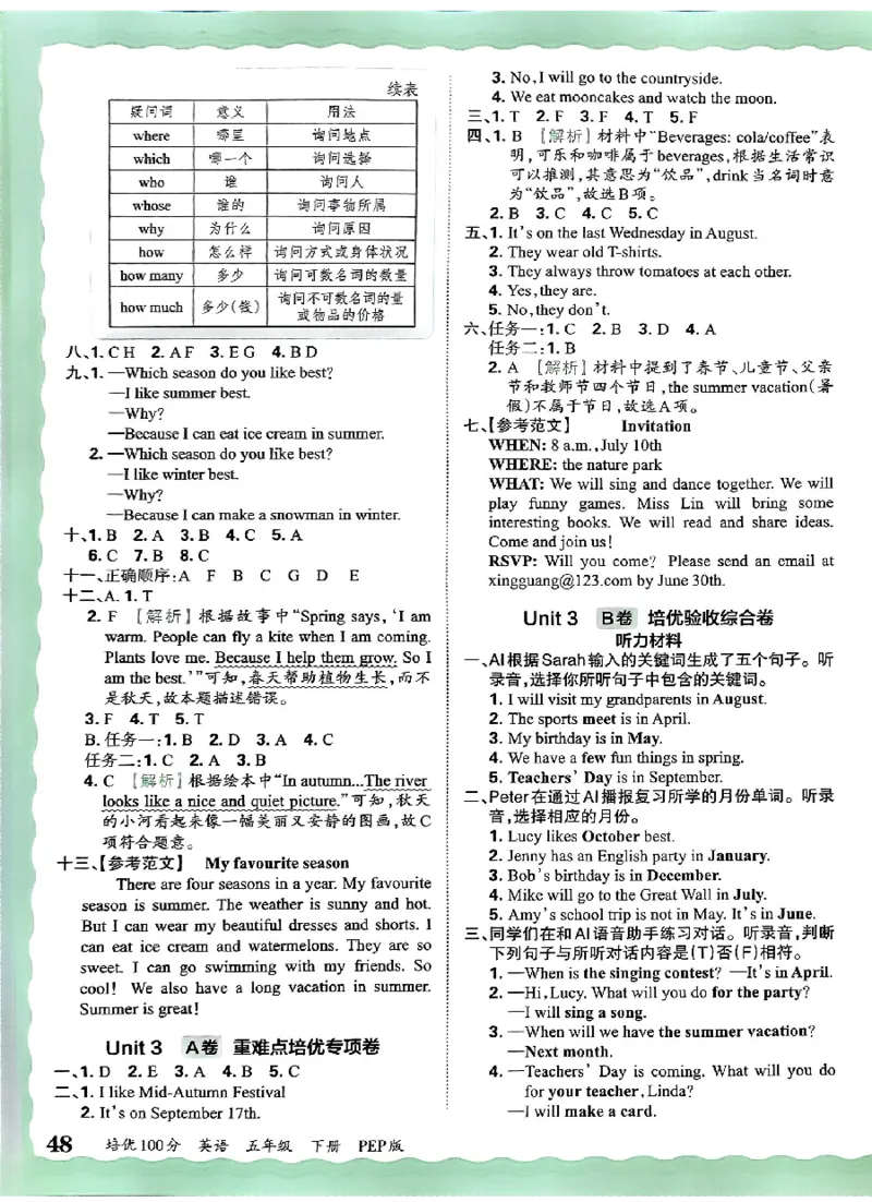 五年级英语下册人教PEP版《王朝霞培优100分》答案_26春四年级上下册人教版_四上英语合集人教版PEP英语四年级上册新教材（教学视频+课件+动画+音频+练习+教案）_17练习资料
