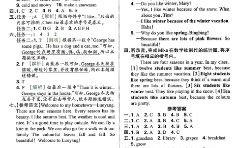 五年级英语下册人教PEP版《王朝霞培优100分》答案_26春四年级上下册人教版_四上英语合集人教版PEP英语四年级上册新教材（教学视频+课件+动画+音频+练习+教案）_17练习资料